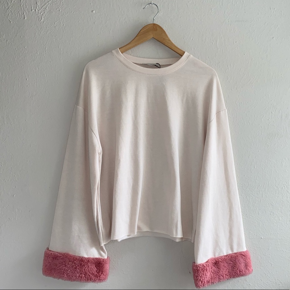 Lightweight Sweater with Faux Fur Cuffs